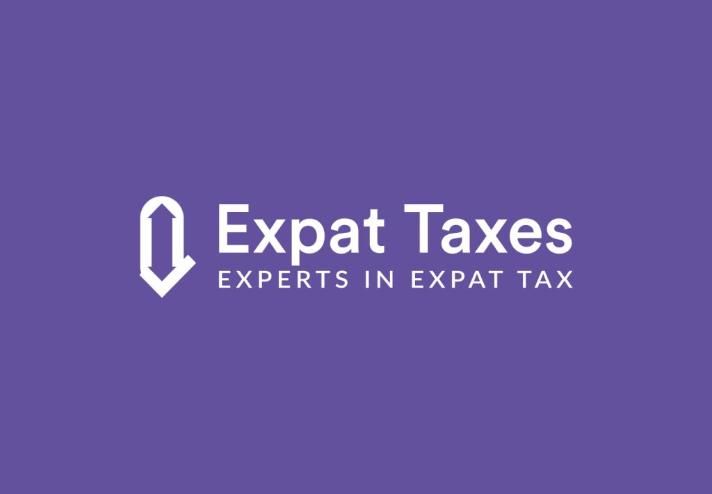 Expat Taxes logo, white on solid purple