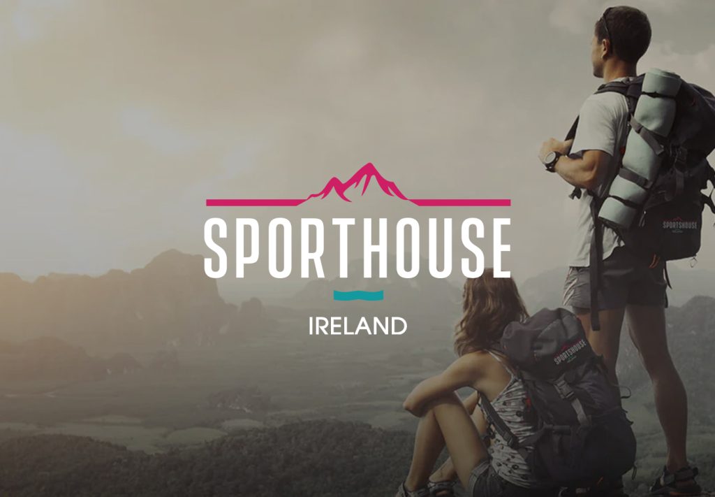 Sporthouse Ireland logo overlaid on hikers photo