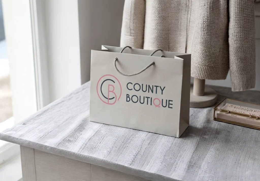County Boutique logo on branded shopping bag
